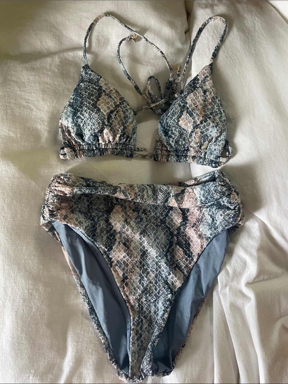 Snake Print Bikini Set in Blue and Pink Tones
